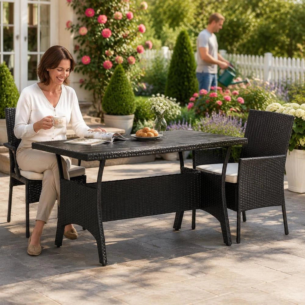 Garden Table Black 120x70x66 Cm Poly Rattan