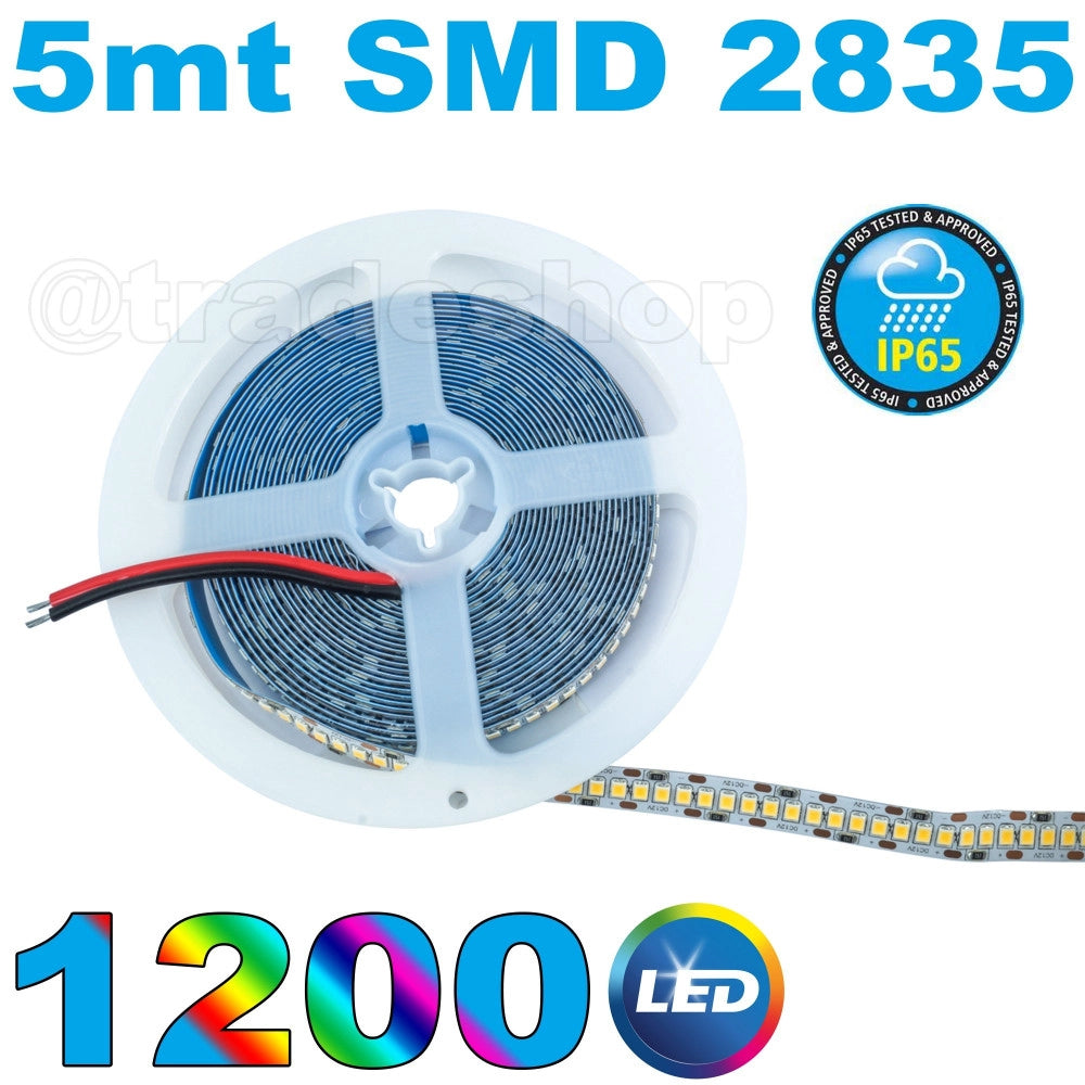Trade Shop - Striscia Led 5mt 1200 Led 2835 Ip65 Interni Esterno Luce Calda Naturale Fredda -