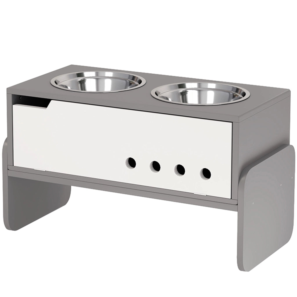 Stazione alimentazione rialzata per cani con contenitore e anti-ingozzo ¨C zephmum ¨C 2 ciotole acciaio inox 2000ml grigio