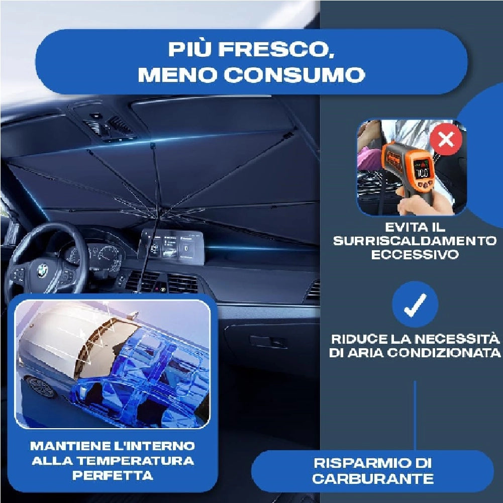 Parasole Auto Protezione Solare Anteriore per Auto Apertura a Ombrello Salvaspazio
