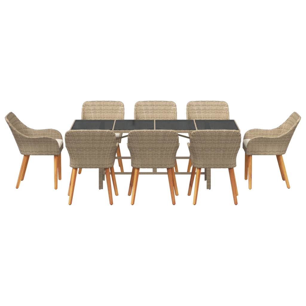 Set da pranzo da giardino 9 pezzi Beige Polyrattan