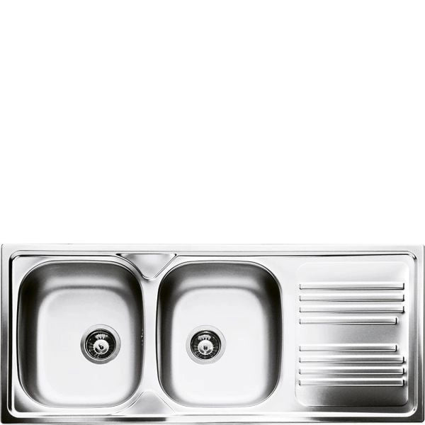 Smeg lavello inox due vasche gocciolatoio a destra lyp116d