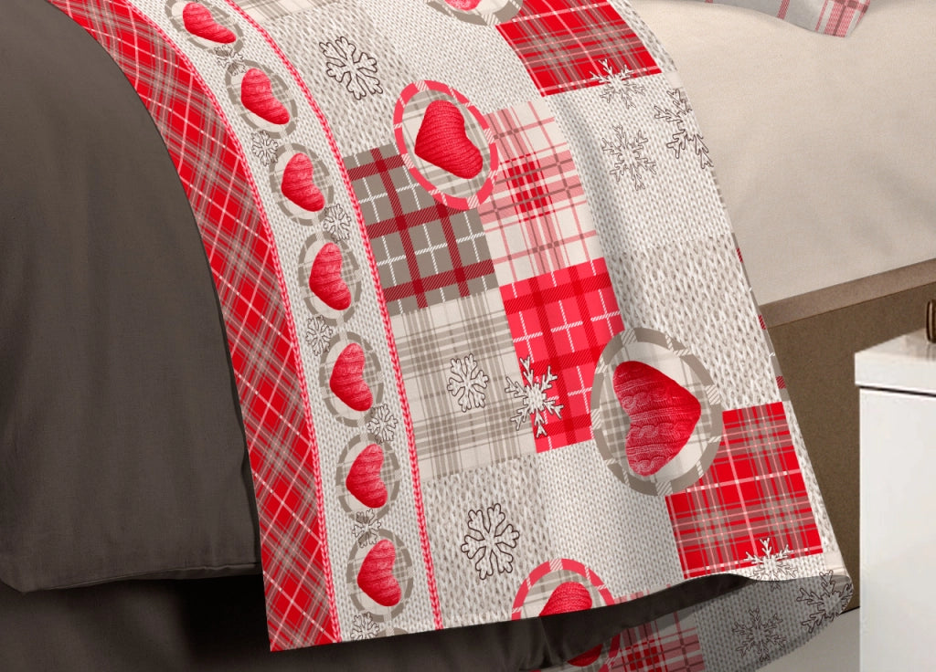 Completo Lenzuola Linea Pensieri Delicati 100% Cotone Disegno Love Mountain - Singolo - Rosso