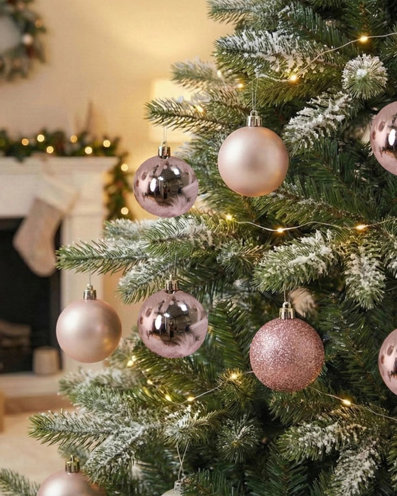 Set di 60 palline di Natale in plastica Decorazioni da appendere all'albero Stile tradizionale Glitter rosa