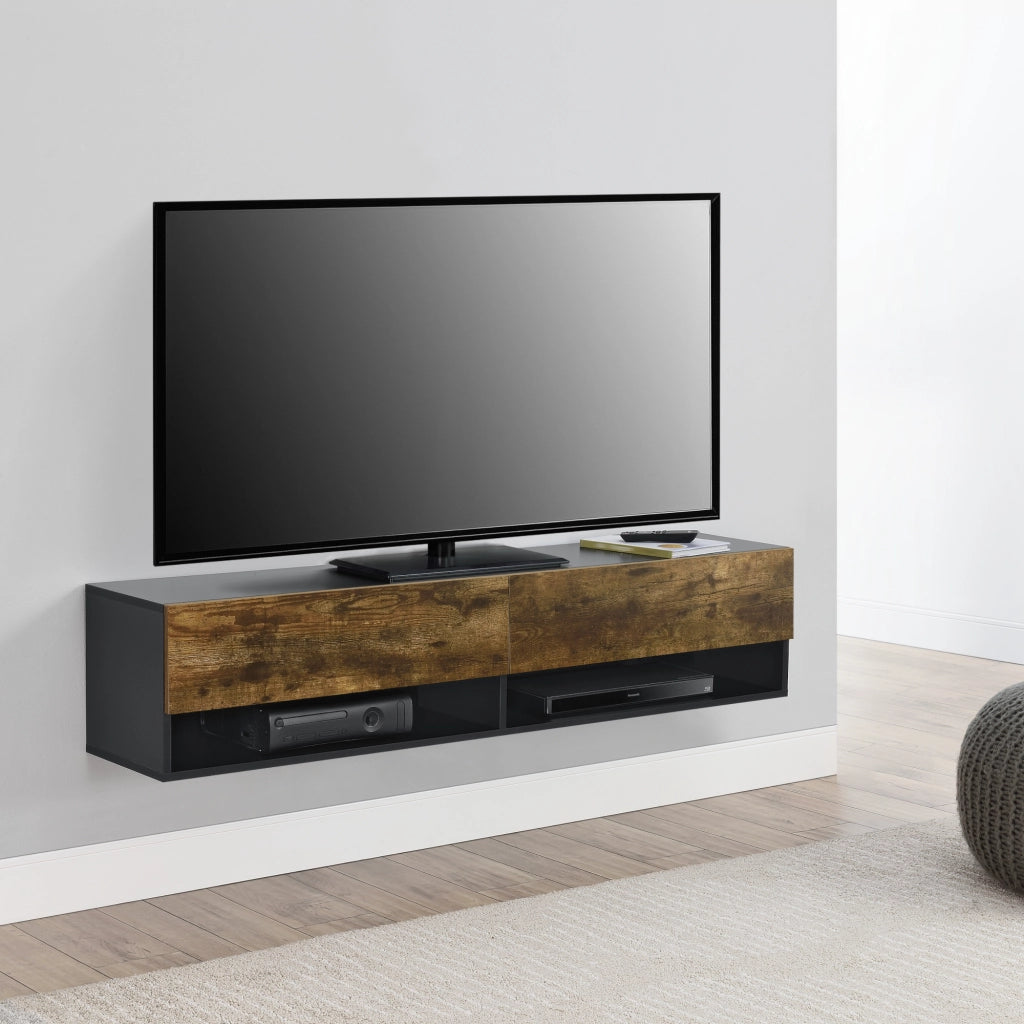Mobile Porta TV Halmstad da Parete con Ante a Ribalta 140 x 31 x 30 cm - Nero/Effetto Rovere Scuro [en.casa]