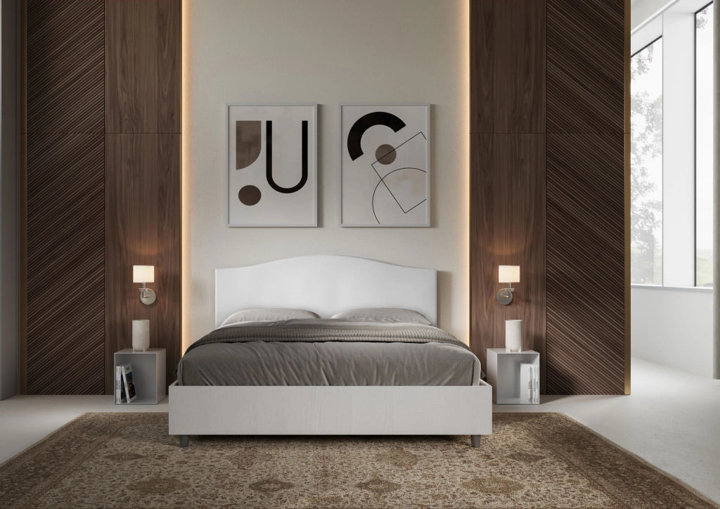 BS COM Letto matrimoniale contenitore 160x200 bianco frassino testata similpelle bianco