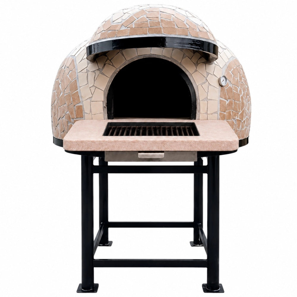 Forno a legna diametro 120 cm per 5 pizze wave beige con predisposizione barbecue