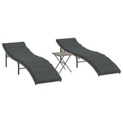 Lettini Prendisole 2 pz | Sdraio da giardino | Lettino da sole con Tavolino Grigio in Polyrattan