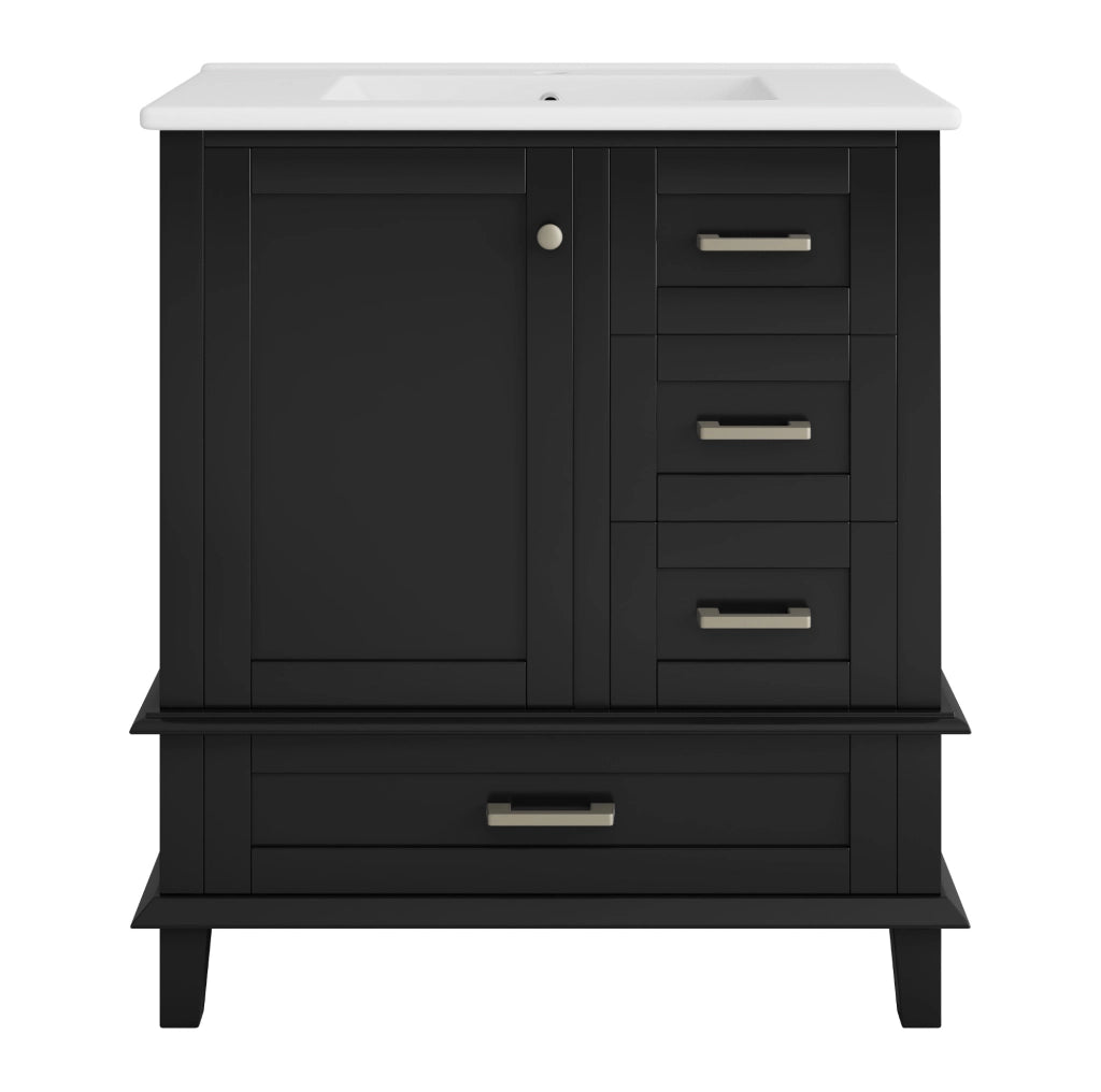 Mobile bagno 76 cm con lavabo in ceramica; 3 cassetti e ripiano; nero HOMVRA