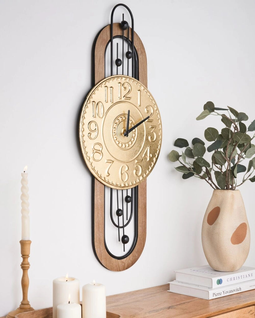 Orologio da parete in ferro nero con numeri arabi oro stile vintage retrò