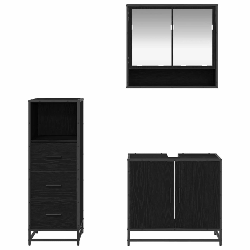 Set di mobili per il bagno 3 pcs Rovere Nero Legno multistrato 3402434
