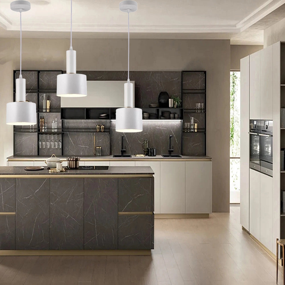 Trade Shop - Lampadario A Sospensione Soffitto E27 Lampada Pendente Minimal Per Cucina Isola Snack A22 - Bianco