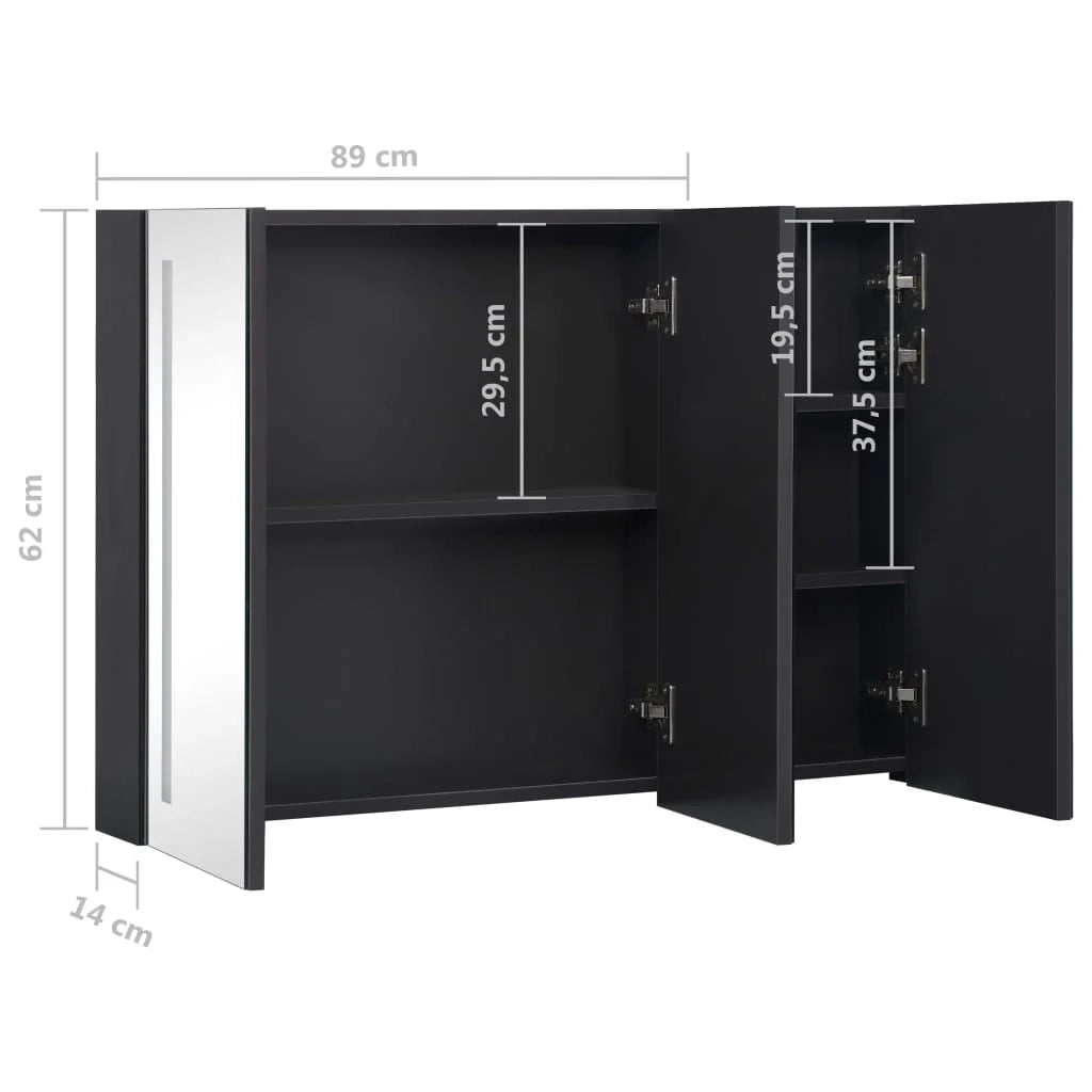 Mobiletto da bagno con specchio LED 89 x 14 x 62 cm nero 02_0006572