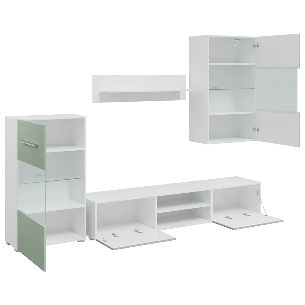 Mobile TV 5 pz con Illuminazione a LED Verde Oliva Truciolato 3324232