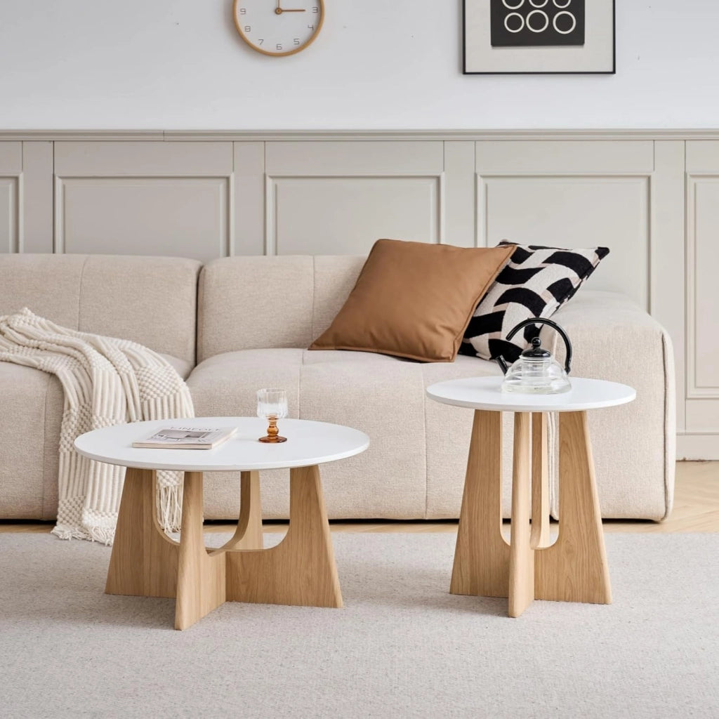 GrandCA HOME Set di 2 Tavolino Rotondo da Caffè, Tavolino da Soggiorno in Stile Minimalista Moderno, Materiale in Fibra di Legno a Media Densità, Adatto per Soggiorno, Camera da Letto - Bianco