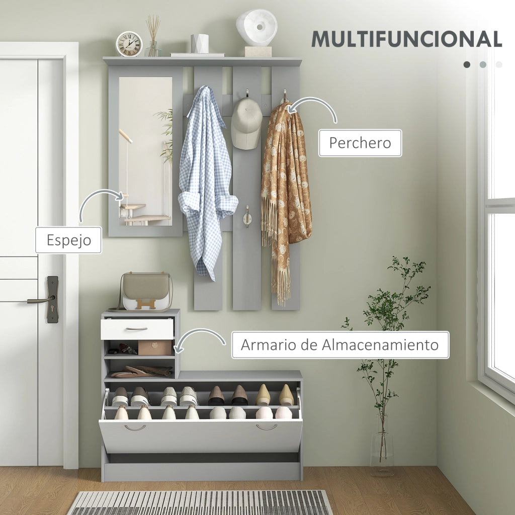 Mobile da Ingresso con Specchio e Appendiabiti ¨C Xylo ¨C Grigio con Scarpiera Portascarpe 2 Pezzi