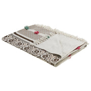 Coperta marrone beige cotone 130 x 180 cm motivo floreale lavorato a maglia pompon pompons soggiorno camera da letto accento pezzo