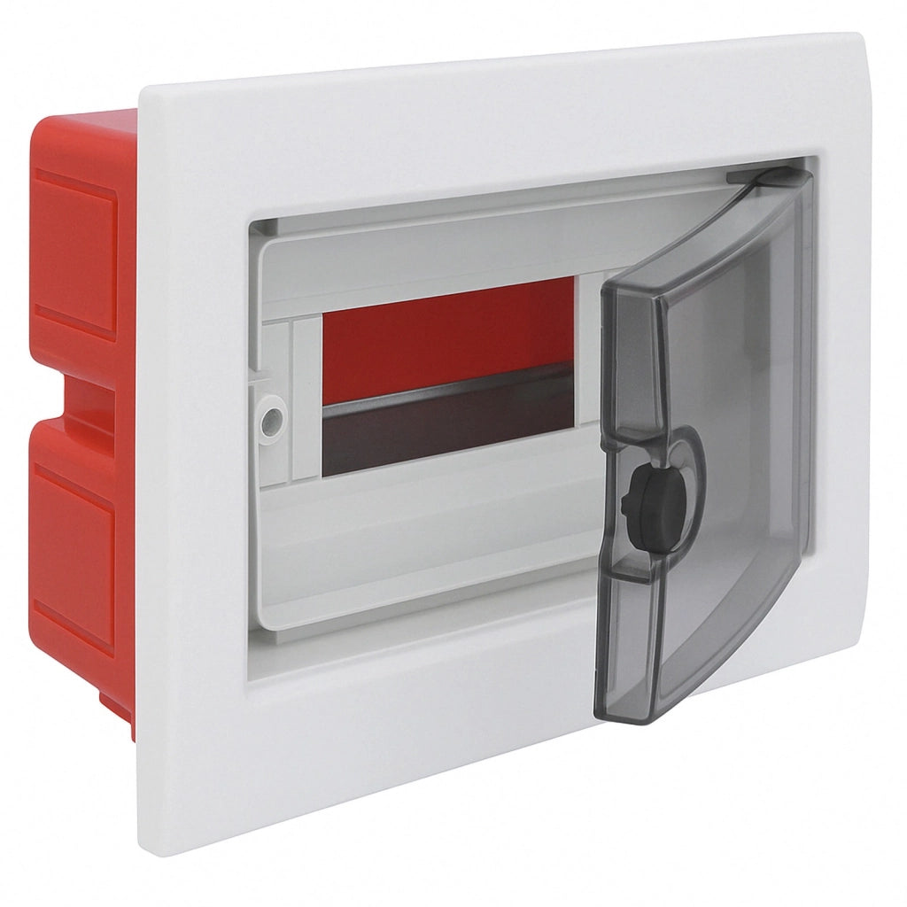 Centralino da incasso 8 moduli con portello fumé e telaio estraibile, bianco, 240x195x80 mm, ideale per installazioni elettriche domestiche e professionali