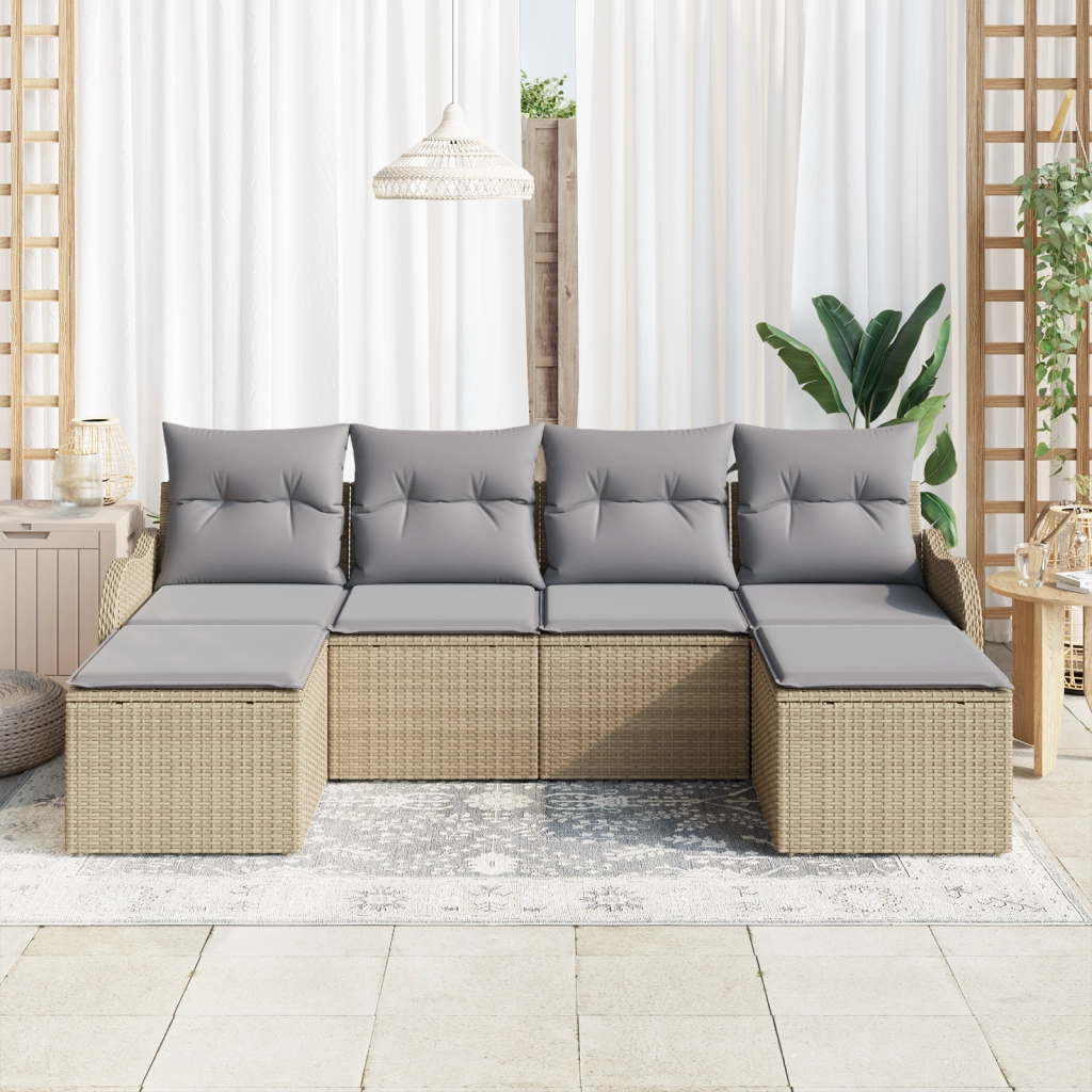 Set di divani da giardino  6 pezzi con cuscini beige rattan poliestere