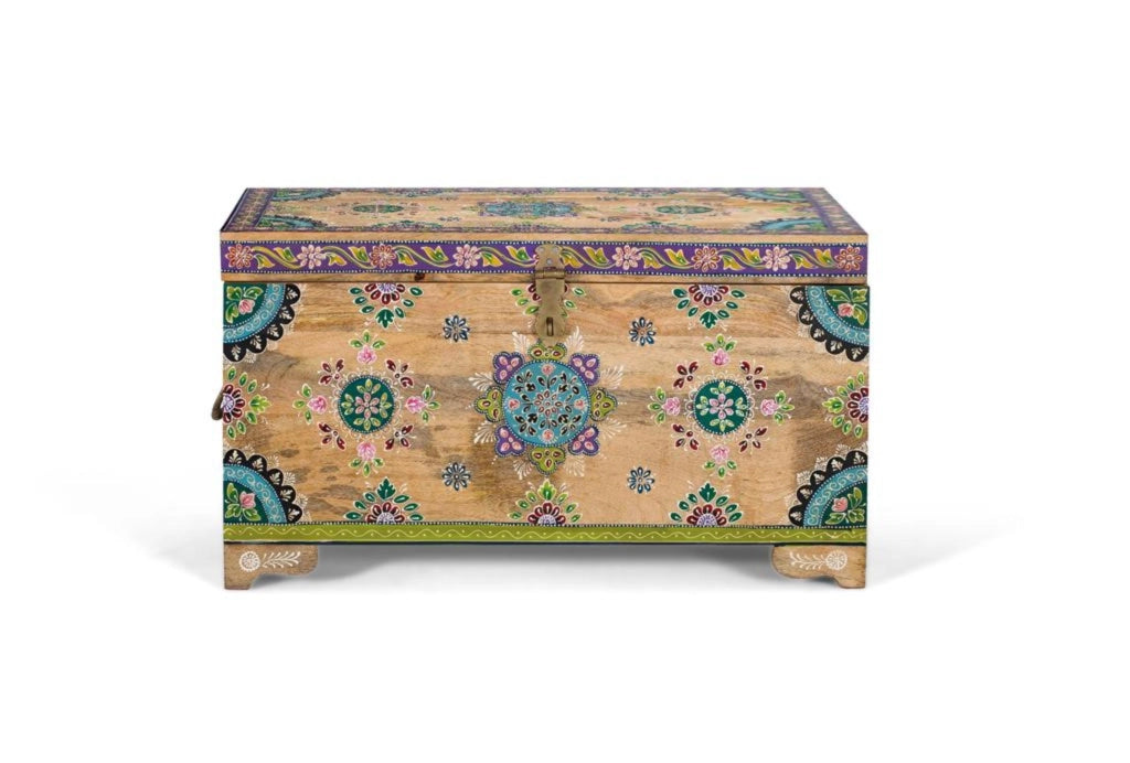 Cassapanca in legno di mango dipinto a mano 81 cm