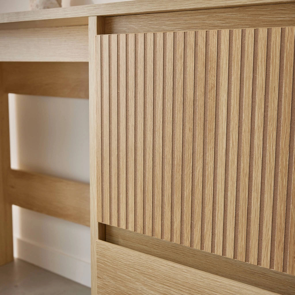 Scrivania scandinava decorazione in legno, 2 cassetti, marrone