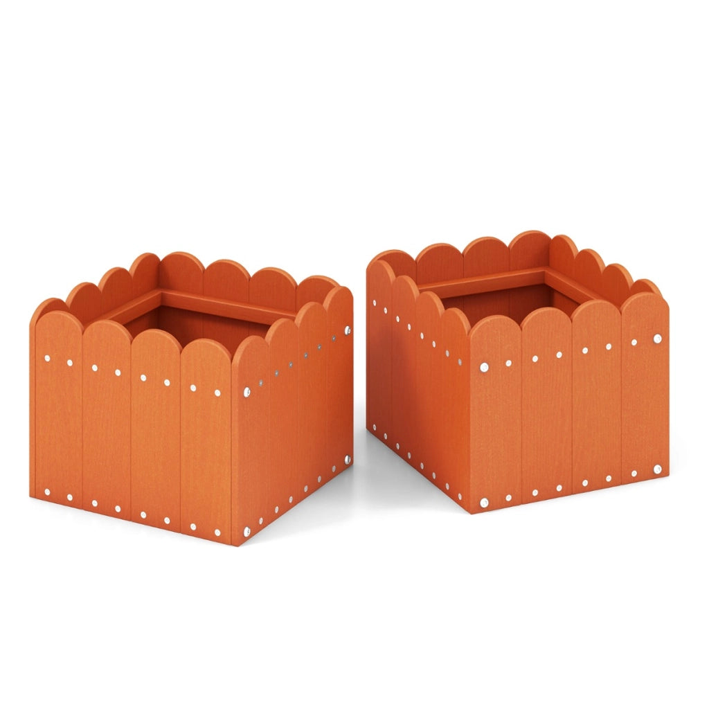 Set di 2 cassette fioriere quadrate con aperture di drenaggio, Vaso per piante HDPE resistente alle intemperie Arancione-Fioriere