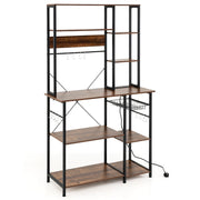 Scaffale da cucina stand per microonde a 6 ripiani con ripiani aperti-Scaffale da cucina con stazione di ricarica Marrone