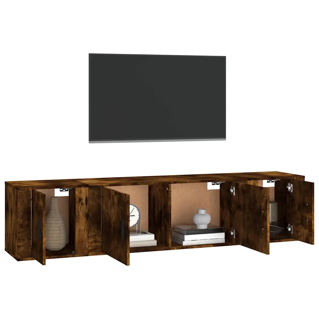 Set Mobili Porta TV 3 pz-Set di 3 Credenza per TV Rovere Fumo in Legno Multistrato 969213