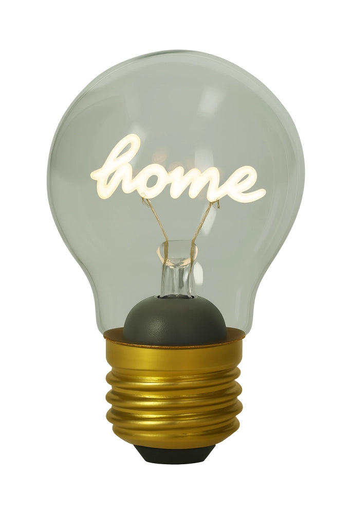 Lampadina in vetro con scritta home