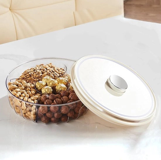 Snackbord con coperchio - snacktavola con 4 compartimenti separati, snackscatola con anello di gomma per sigillatura protezione contro umidità e polvere, snacktavola per caramelle, noci, snack, biscotti.