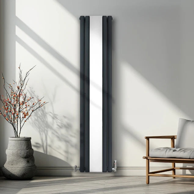 Radiatore Ovale a Specchio a Doppia Colonna Verticale Grigio Antracite 1800mm x 380mm