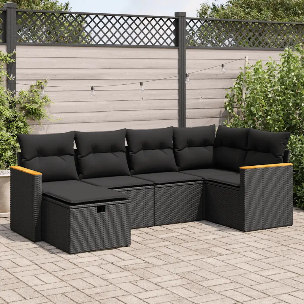 Set Divano da Giardino 6 pz con Cuscini Nero in Polyrattan 3325912