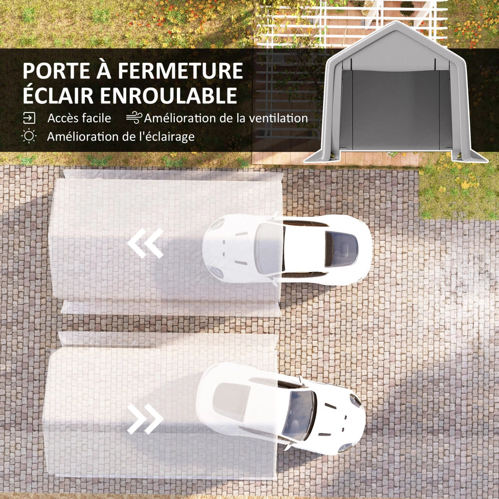 Carport auto 3x5,2 m ¨C zephmum ¨C grigio con porta a rullo