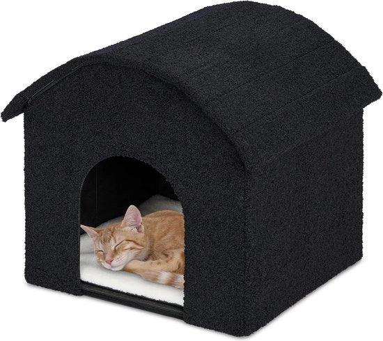 Casa per gatti pieghevole con superficie a gratacchiolo in materiale morbido, HBD 44 x 48 x 41 cm, tetto nero