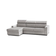 Divano fisso Aryaly, Divano ad angolo, Made in Italy, SofÒ  Soggiorno con chaise longue, in tessuto imbottito - Penisola contenitore Sinistra, con Braccioli slim, cm 280x95h85, Grigio