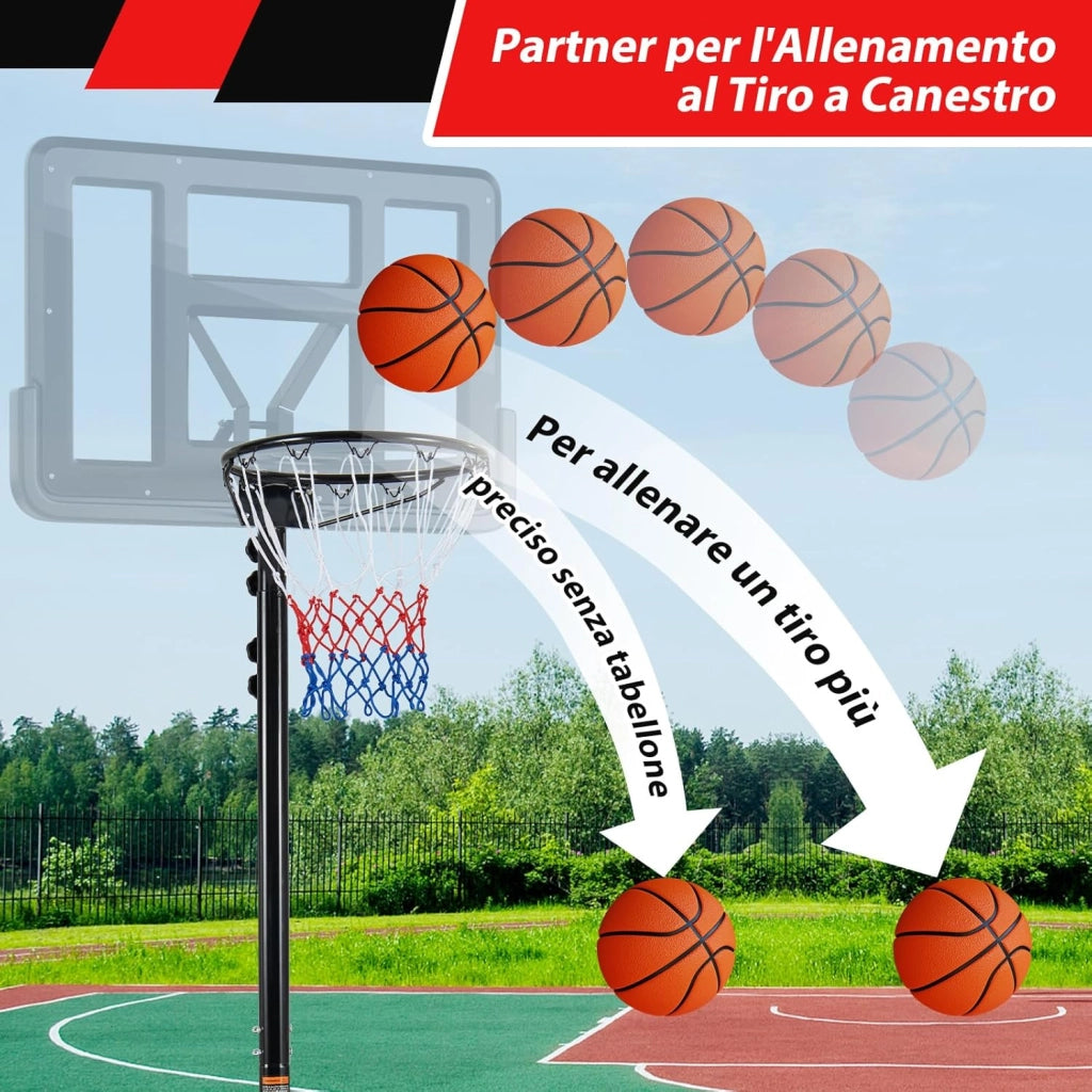 Supporto per Canestro da Basket Portatile e Regolabile in Altezza 206-305cm, Canestro da Basket da Esterno ed Interno con Base Riempibile e 2 Ruote Scorrevoli