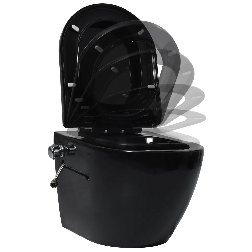 Toilette Senza Bordi Muro con Cassetta Scomparsa Ceramica Nera 3200553