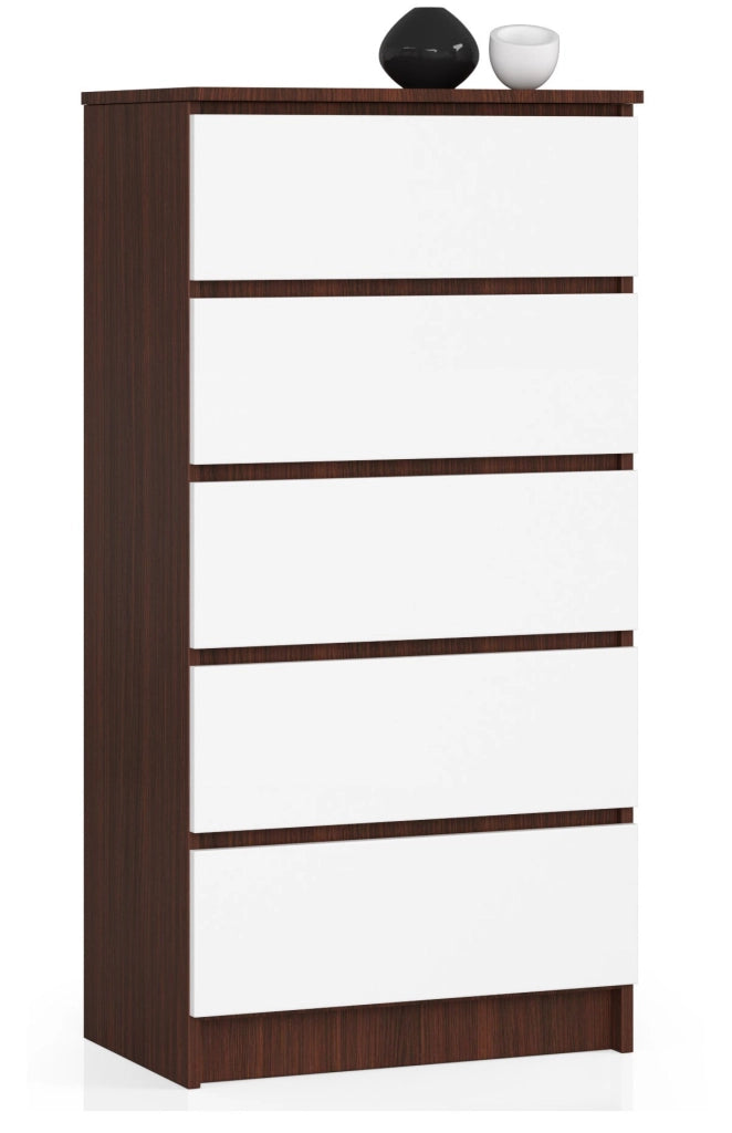 Cassettiera AKORD K60 Cassettiera Wengé 60 cm 5 cassetti inserto frontale Bianco 60x40x121 cm