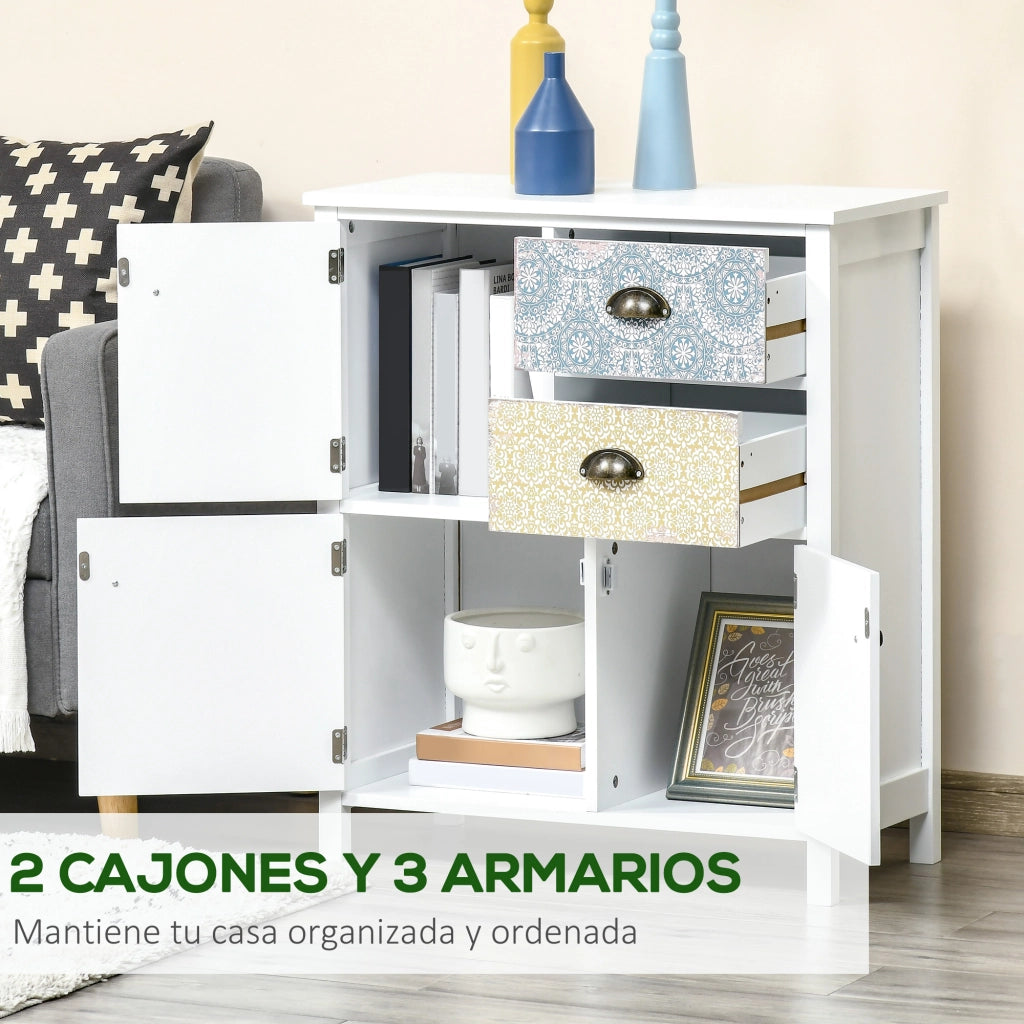 Comodino con 2 Cassetti e 3 Scomparti ¨C zephmum ¨C Bianco 68x34x80 cm