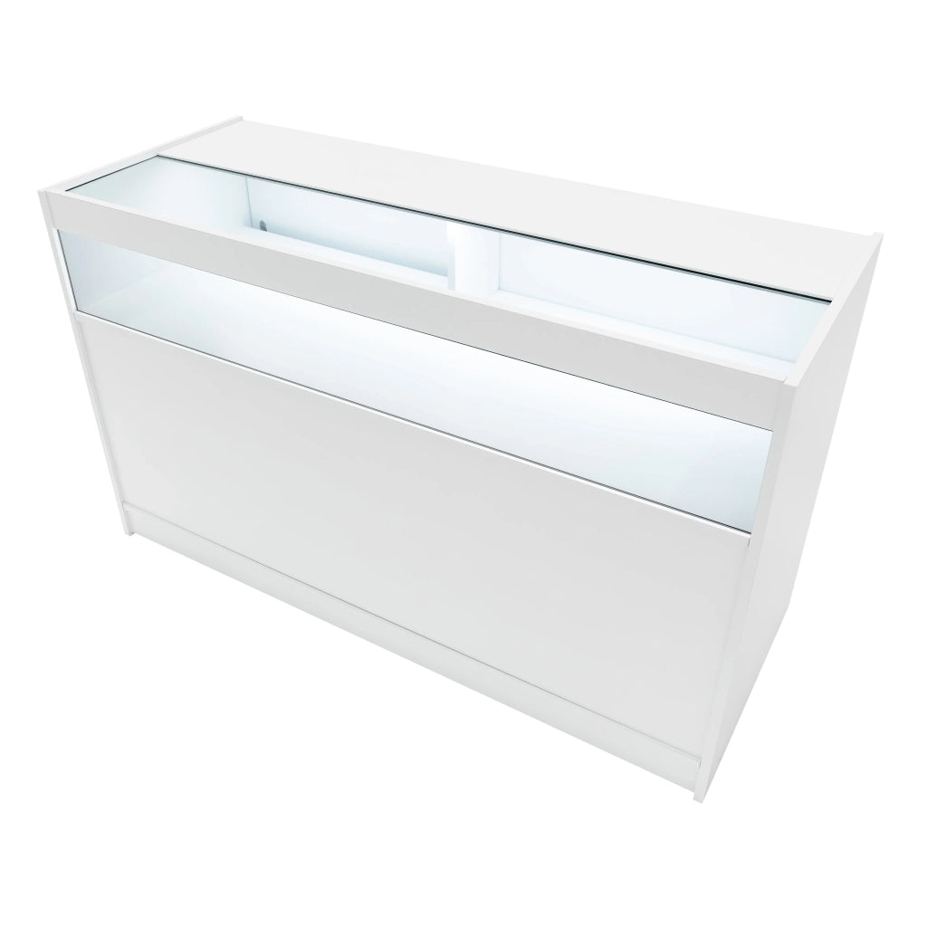 Set Bancone Bianco Theseus LED B1500 LM60 con Serratura e Vetrina Espositiva