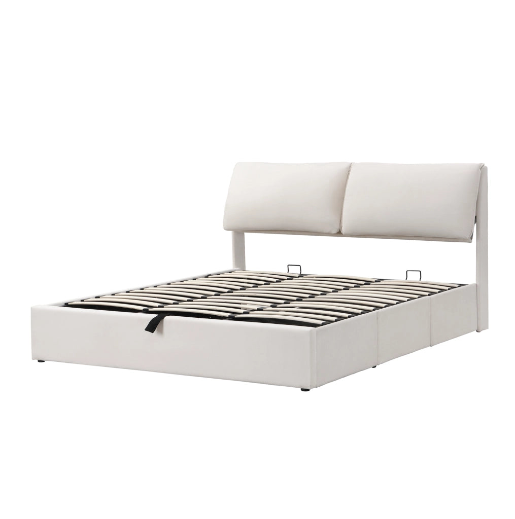 Letto imbottito 160x200 cm con contenitore; 3 cassetti; alzata idraulica; velluto beige