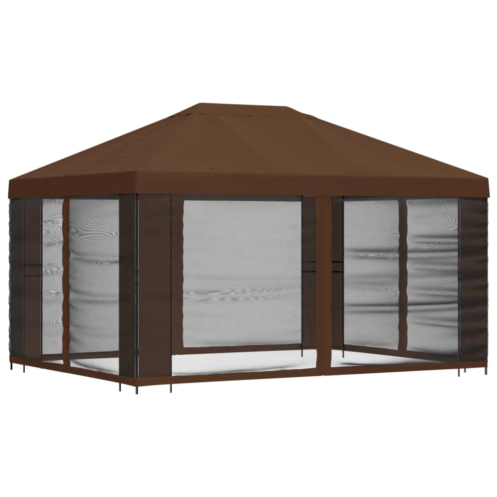 Gazebo da giardino con pareti laterali 4 × 3 m Marrone 900396