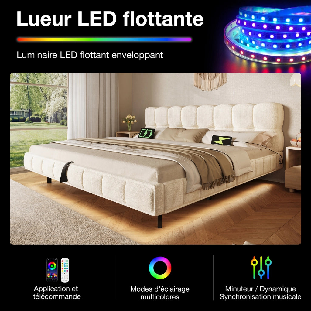 letto imbottito chenille beige 180x200 cm