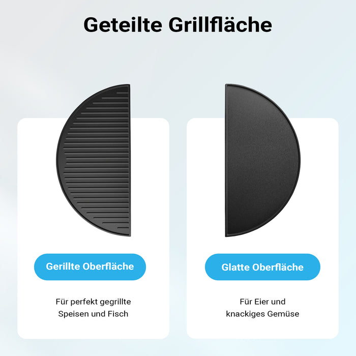 Piastra in ghisa rigata, forma a mezza luna, 49,8 x 24 x 1,5 cm, griglia in ghisa per barbecue, bistecchiera, ideale per grigliare carne, pesce, verdure