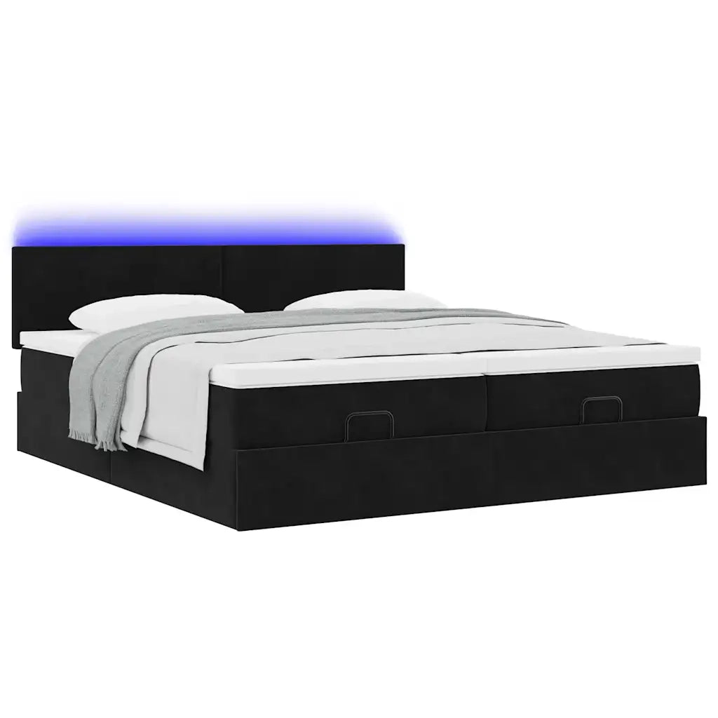 Struttura Letto Pouf con Materassi Nero 160x200 cm in Velluto 3312901