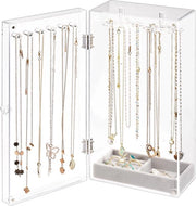 Organizzatore di gioielli trasparente con 24 ganci, display di collane stoffa-densità, standard di gioielli trasparente con cassetto in velluto - trasparente (senza specchio)