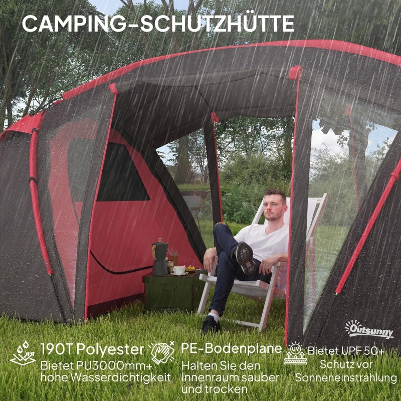 Tenda a tunnel; tenda da campeggio per 4-6 persone; con 3 stanze; gancio leggero; tenda di gruppo con doppie porte; tenda familiare idropellente da 3000mm; per giardino; campeggio; grigio