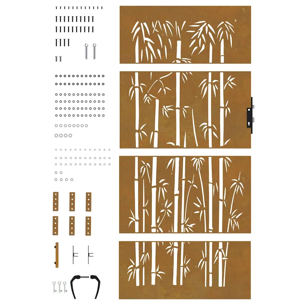 Cancello da giardino 85x175 cm in acciaio Corten e design in bambù 153236