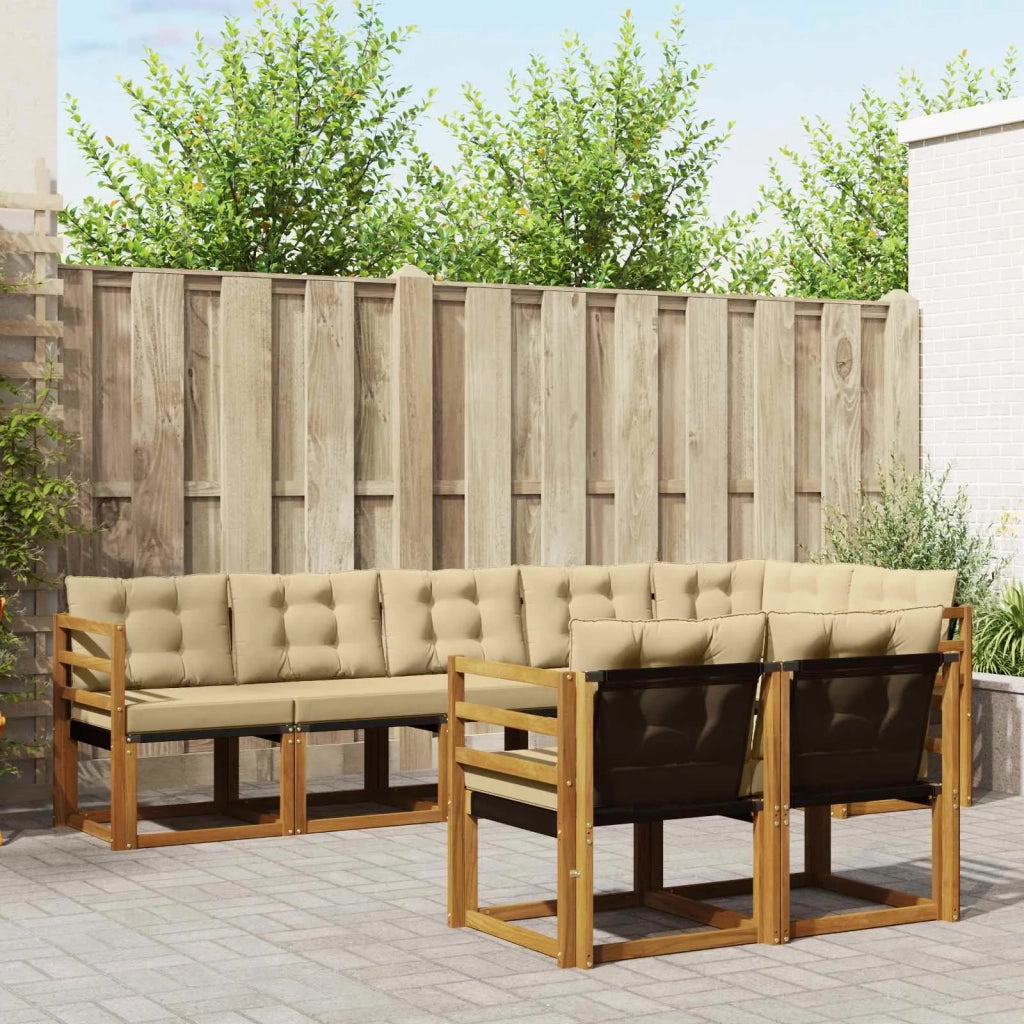 Set di divani da esterno con cuscino 8 pcs Naturale e Beige
