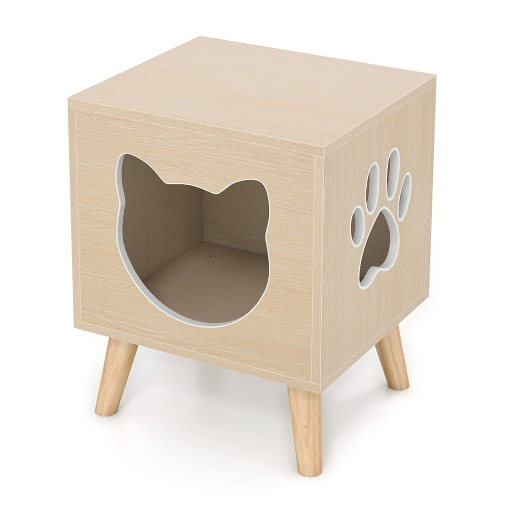 Chiusura per lettiera gatto con buco e finestra a forma di zampa, Mobile moderno per gattini con parte superiore rimovibile-Lettini e divanetti